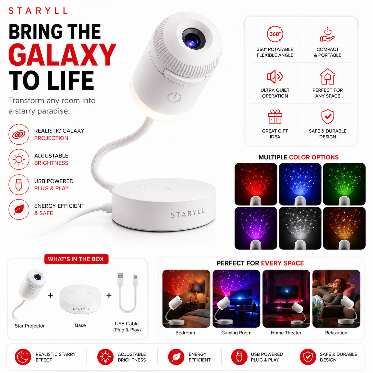 Aurora Galaxy Projection Lamp โ Turn Any Room Into a Magical Starry Paradise