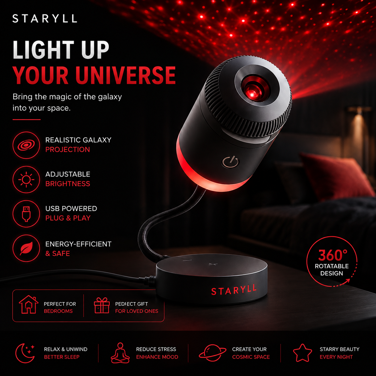 Aurora Galaxy Projection Lamp – Turn Any Room Into a Magical Starry Paradise